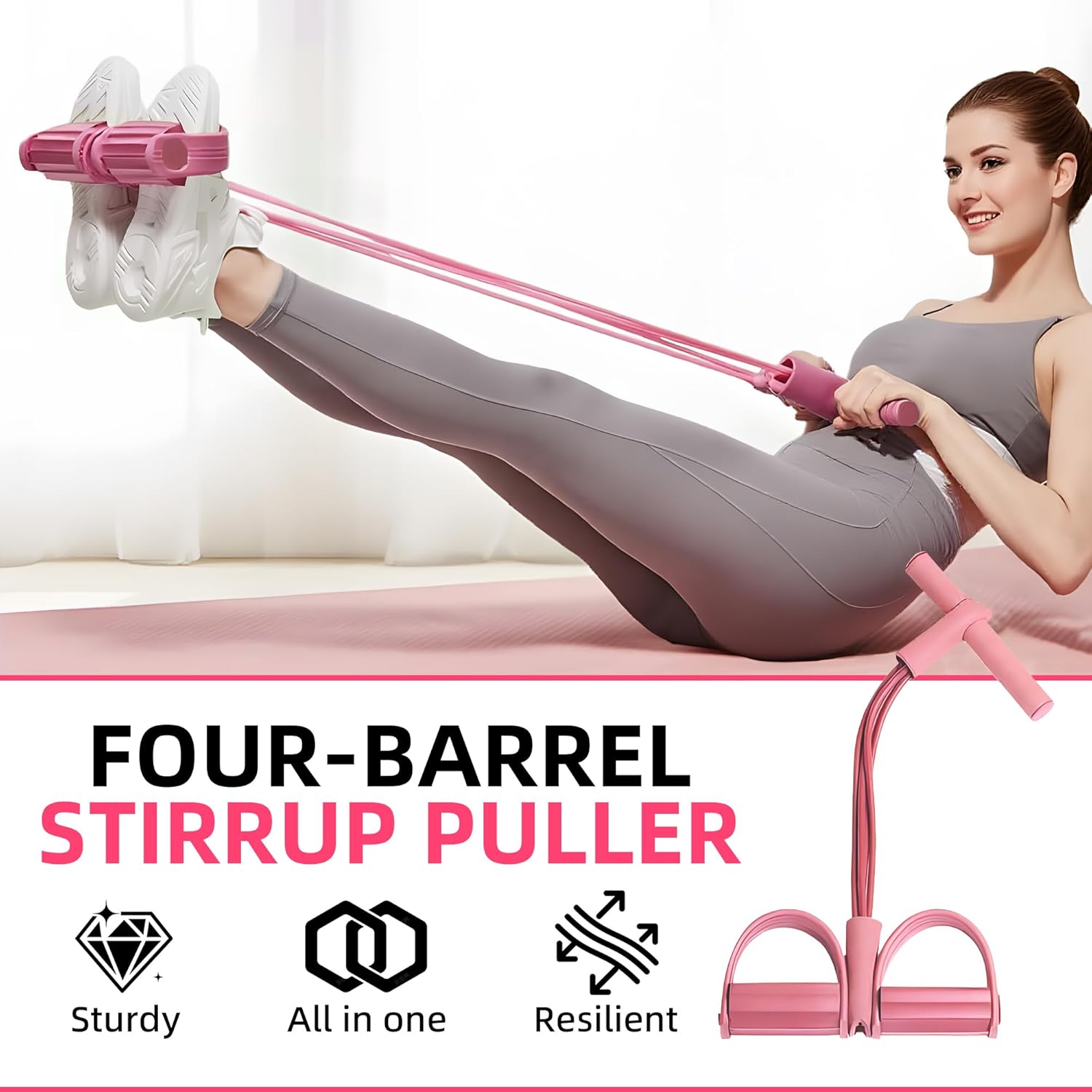 Multifunction Pedal Resistance Band, 4-Tube Elastic Pull Rope For Home Yoga, Leg