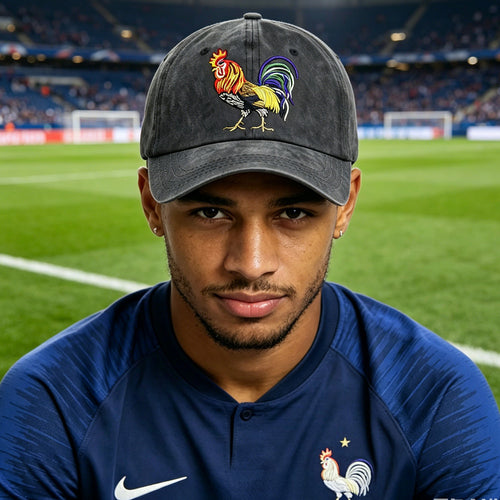 2pcs Rooster Embroidered Vintage Washed Baseball Cap - France 2026 World Cup Soc