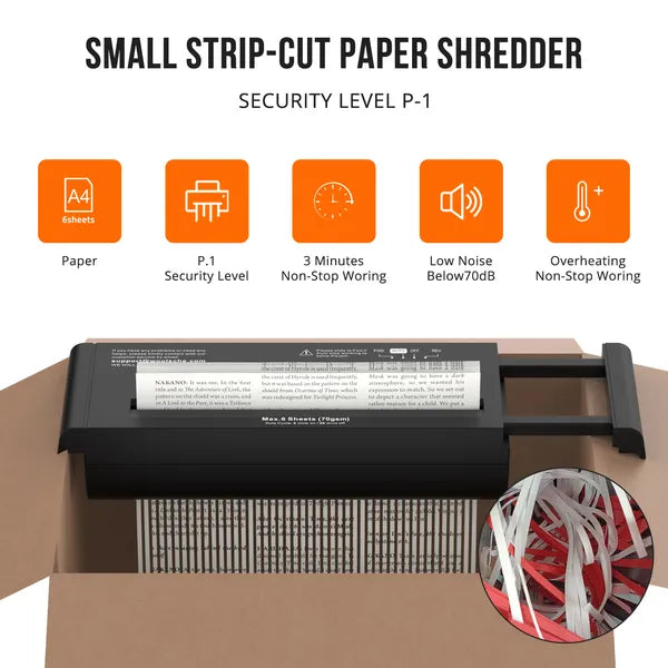 Small Paper Shredder For Home, 6 Sheet Strip Cut Paper Shredder Without Basket,P