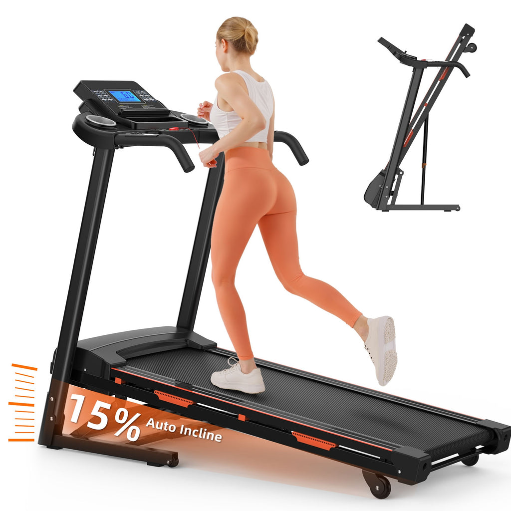 15% Auto Incline Treadmills 400LBS Heavy Duty Capacity 3.25HP Folding Electric T