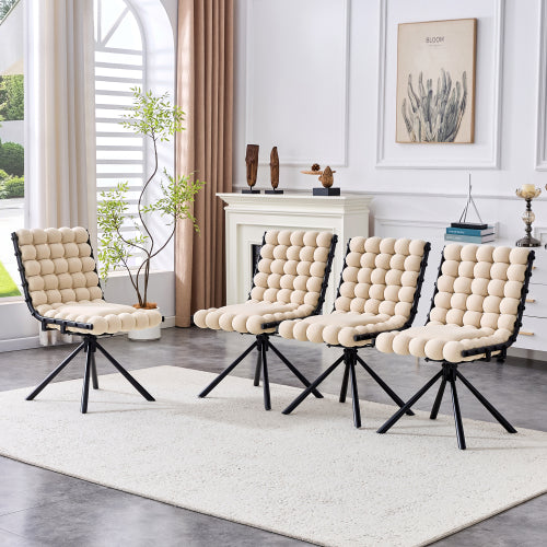 Set Of 2 Beige Puffy Bubble Chair Ball Chain Chair Velvet Dining Chairs With Bla