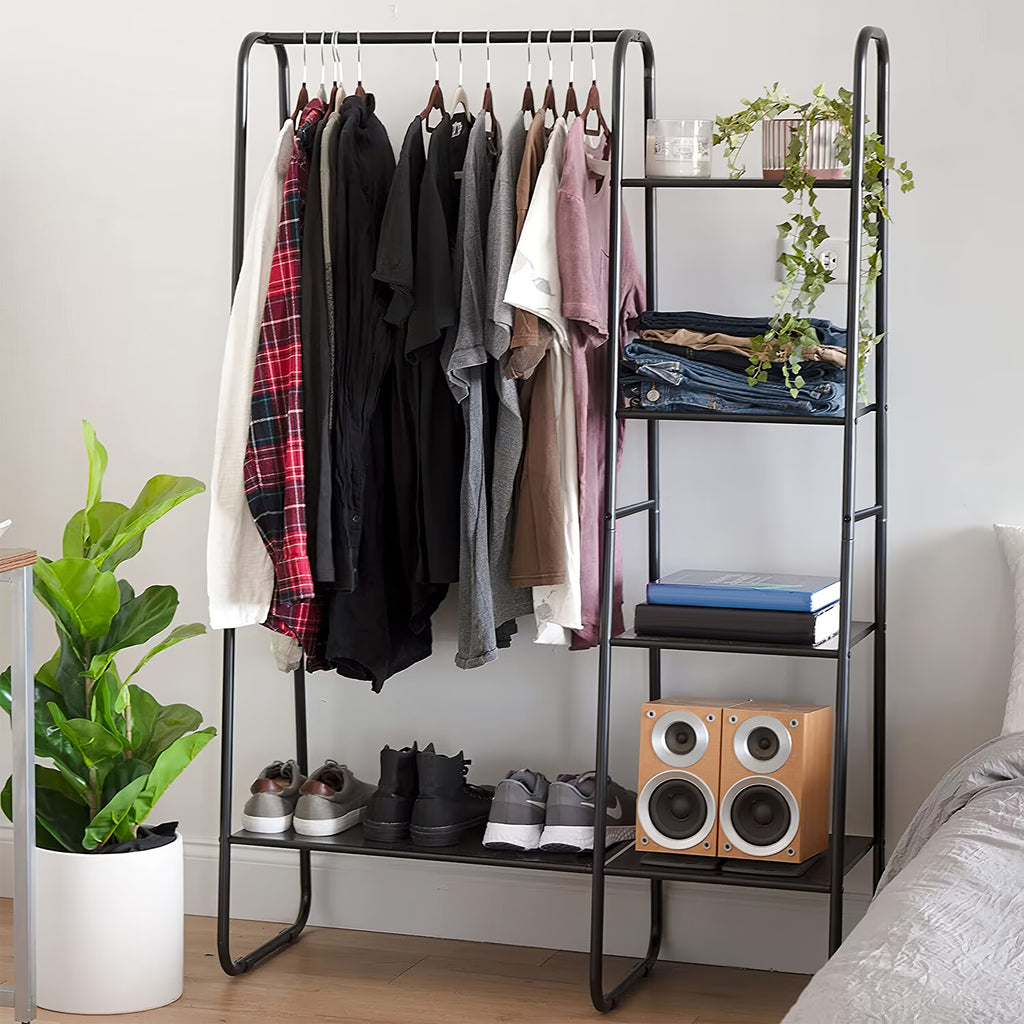1Pc Metal Garment Hanging Rack Shoe Clothing Organizer Shelves Freestanding Clot