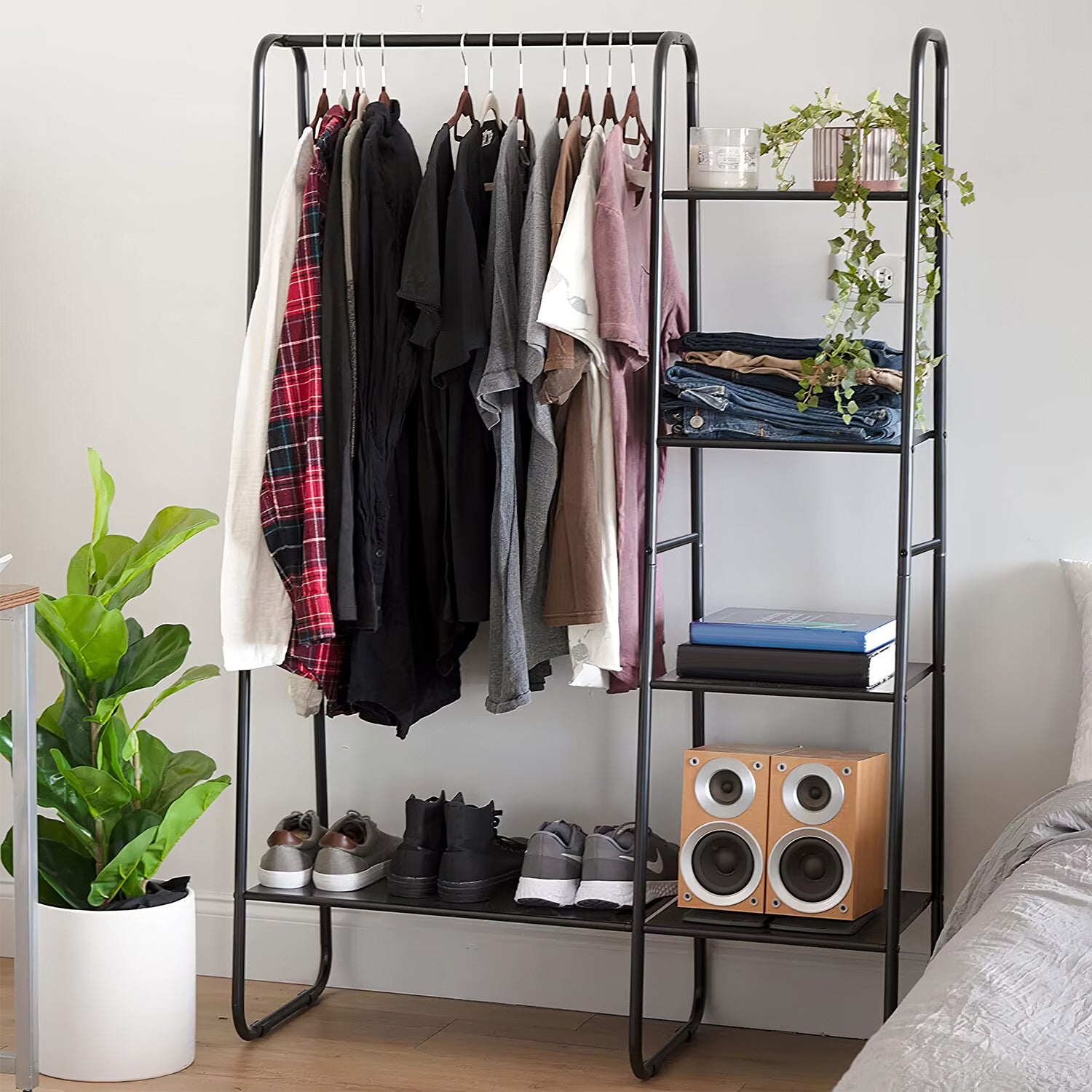 1Pc Metal Garment Hanging Rack Shoe Clothing Organizer Shelves Freestanding Clot