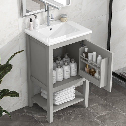 20  Bathroom Vanity With Sink, Bathroom Cabinet With Soft Closing Door, Storage 