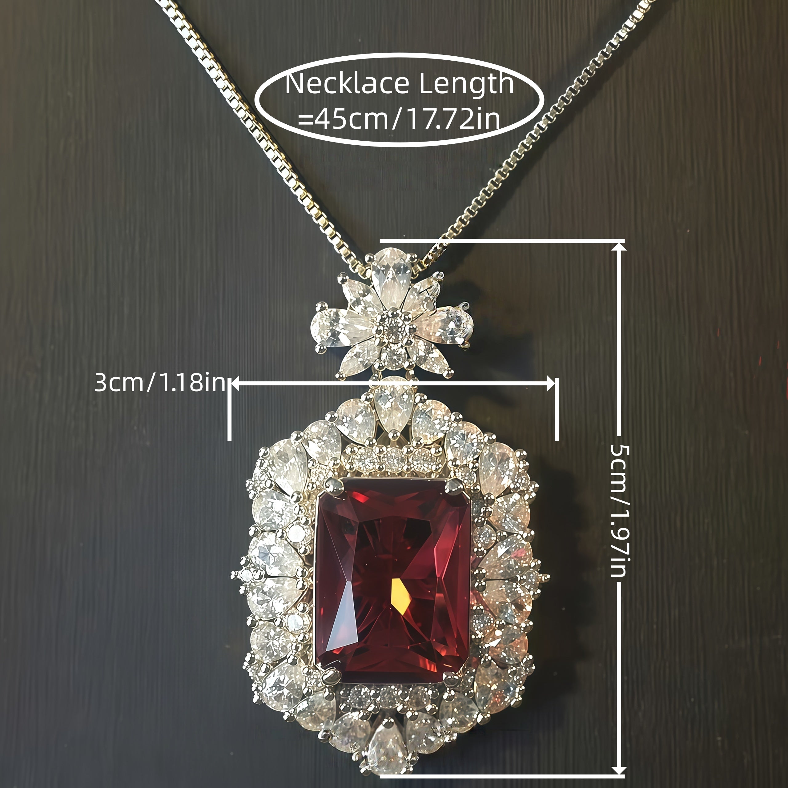 1111White Gold Plated Cushion Cut Red Ruby CZ Pendant Necklace, Double Halo Clea