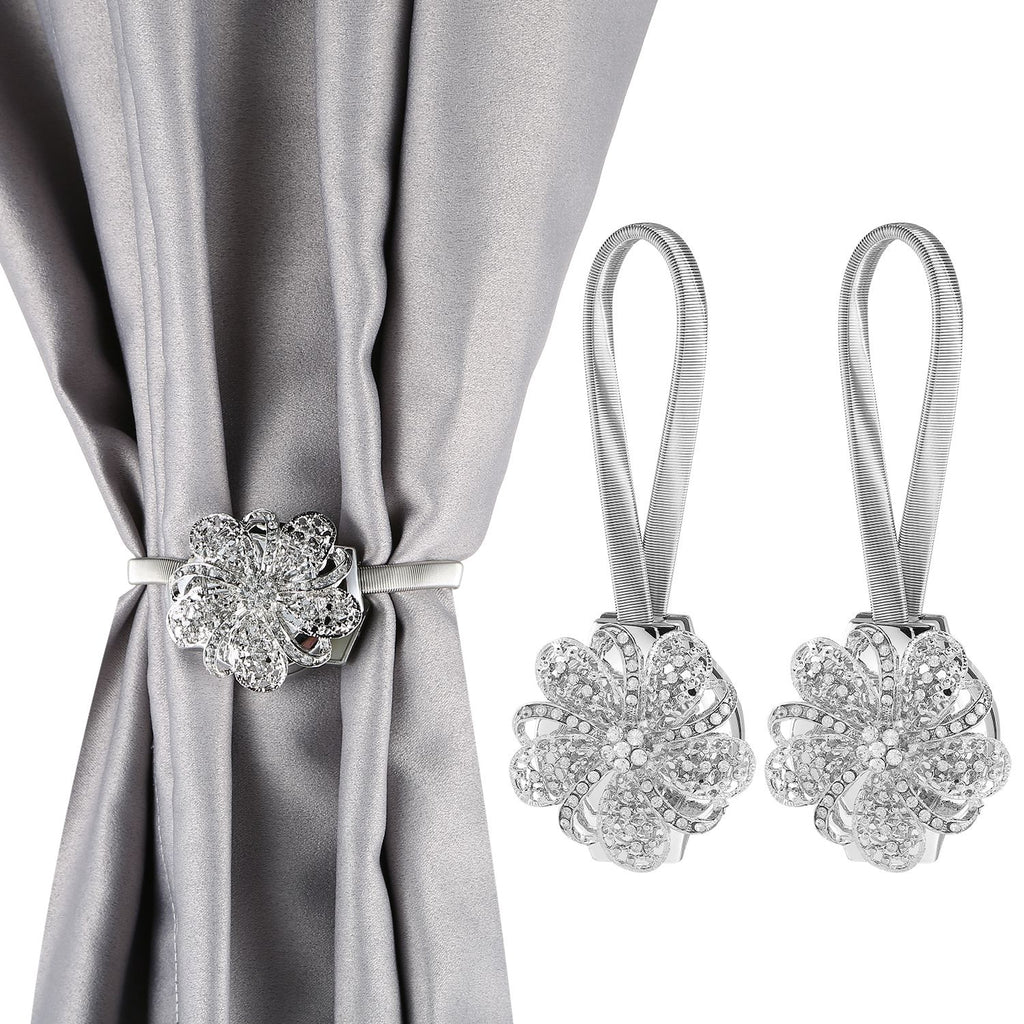 2 Packs Magnetic Curtain Tiebacks Extendable Floral Drape Holder Decorative Wind