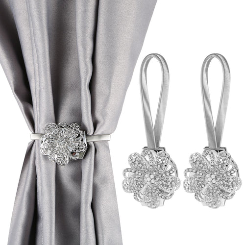 2 Packs Magnetic Curtain Tiebacks Extendable Floral Drape Holder Decorative Wind