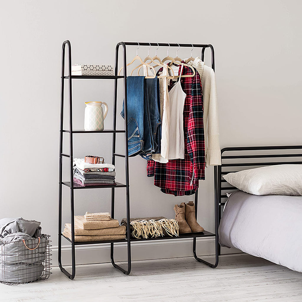 1Pc Metal Garment Hanging Rack Shoe Clothing Organizer Shelves Freestanding Clot