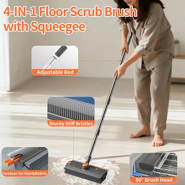 Scrub Brush With Long Handle, Floor Scrub Brush Squeegee Broom For Cleaning, 3 I