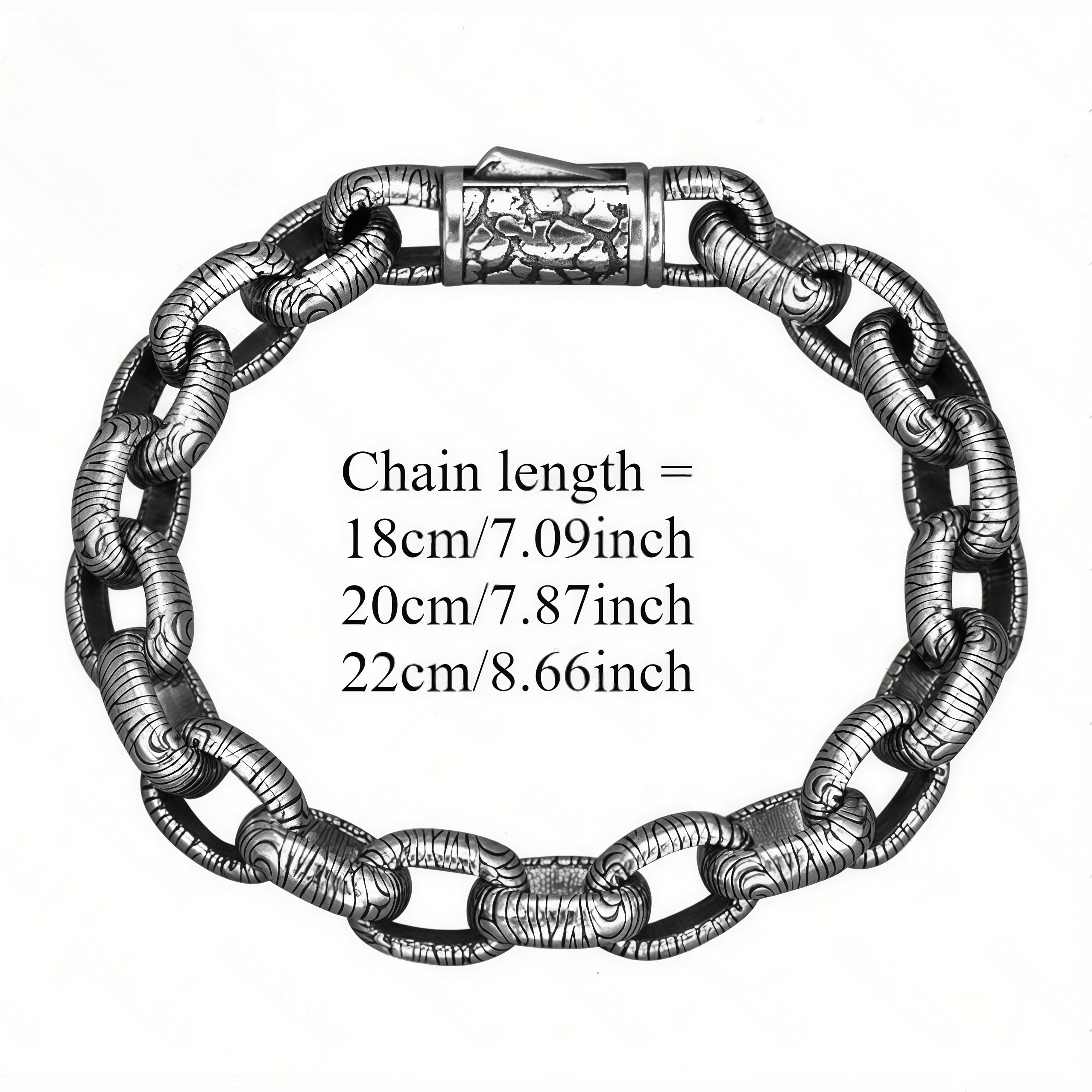 Antique Bark Textured Thick Oval Link Bracelet For Men, Copper Plated Silver Vin