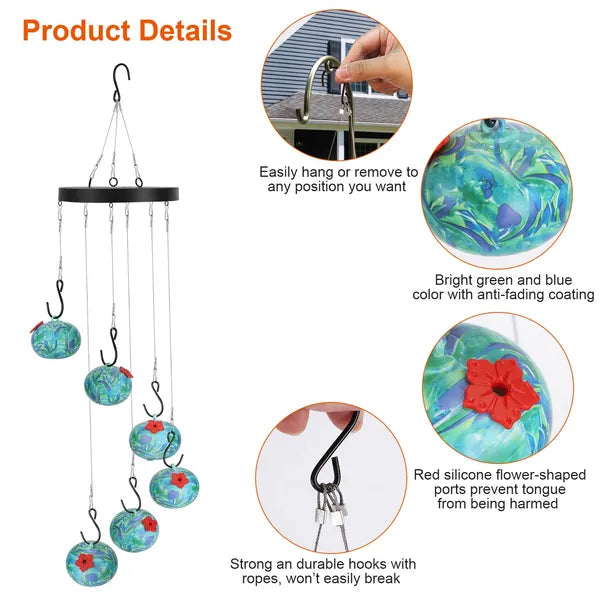 Wind Chimes Humming Bird Feeder Ant And Bee Proof Outdoor Hanging Hummingbird Fe