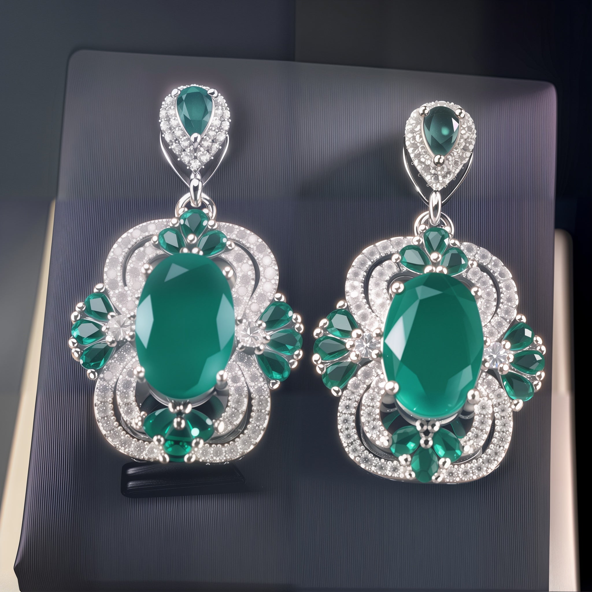 Vintage Oval Emerald CZ Floral Halo Drop Dangle Earrings For Women, Copper Silve