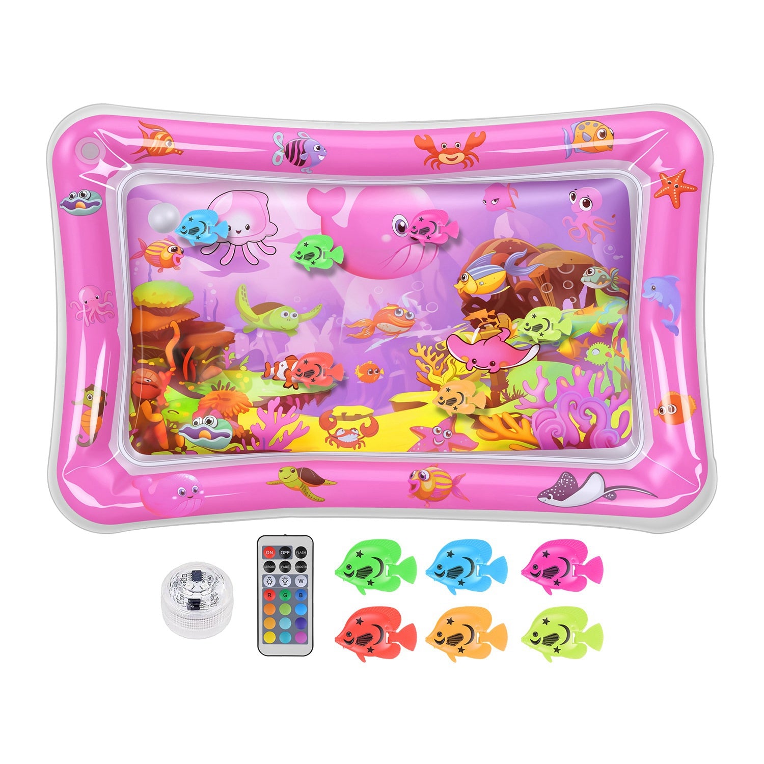 Cat Water Mat Interactive Sensory Play Mat With Floating Fish Toys LED Color Cha