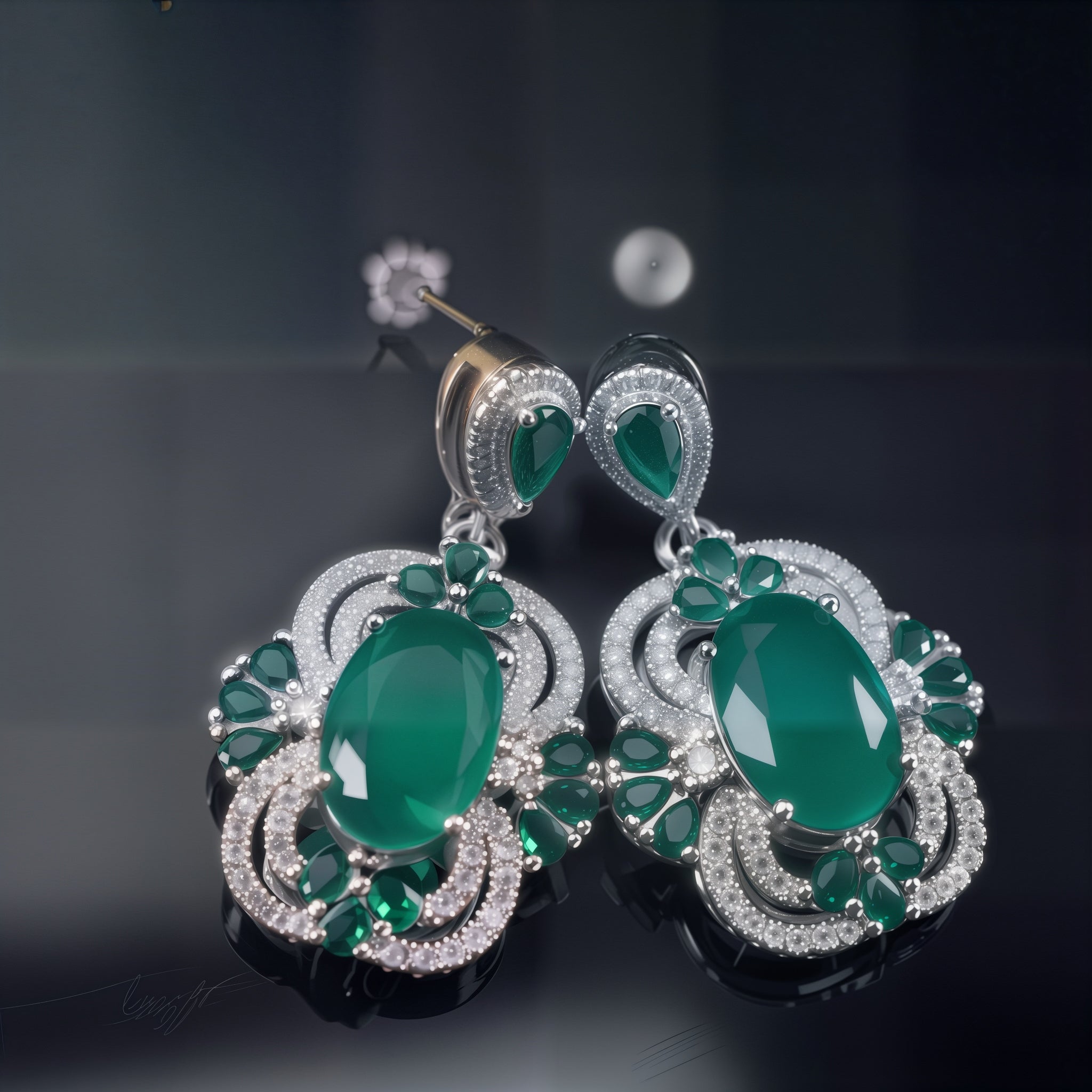 Vintage Oval Emerald CZ Floral Halo Drop Dangle Earrings For Women, Copper Silve