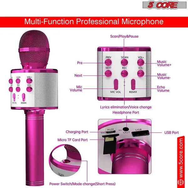 5 Core Microphone Wireless Karaoke Mic With Speaker 3 In 1 Portable Bluetooth Mi