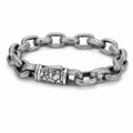 Antique Bark Textured Thick Oval Link Bracelet For Men, Copper Plated Silver Vin