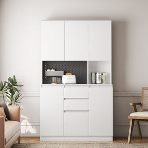 74 Inch Kitchen Pantry Cabinet With Charging Station,Freestanding Buffet Cupboards Sideboard With Drawer,Modern Pantry Cabinet With Microwave Stand For Kitchen,Living Room,Dinning Room