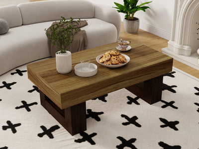42 Inch Wood Rectangular Coffee Table, All MDF Farmhouse Accent Center Low Cocktail Tea Table With Sturdy Base For Living Room-Rustic Brown