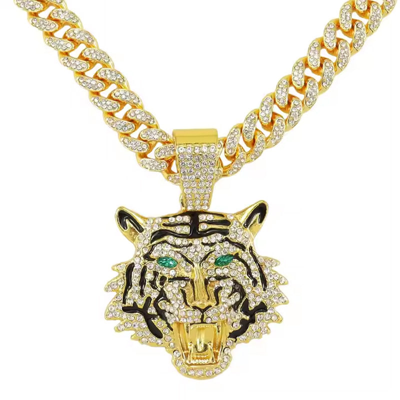 13mm Width Football Pendant Necklace,Hip Hop Green Eyes Tiger Head Pendant Neckl