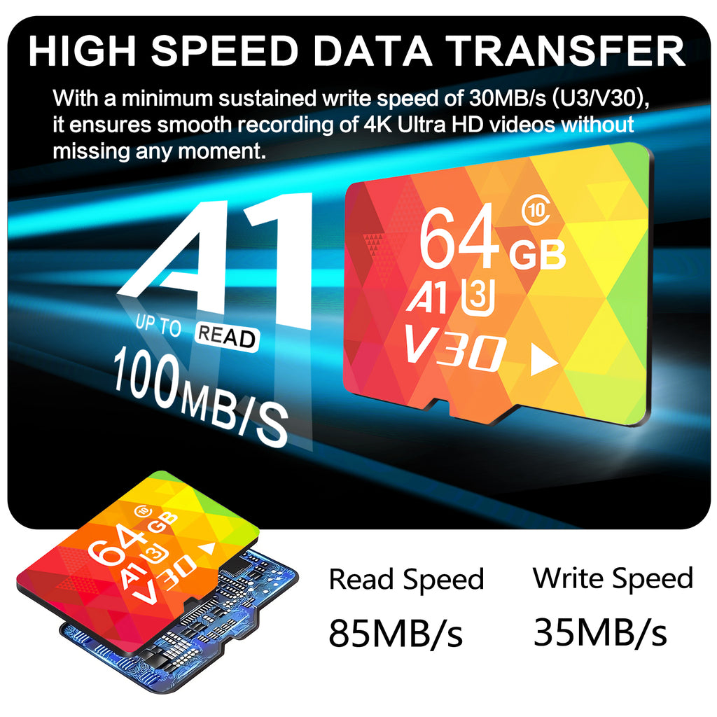 64GB Micro SD Card 3-Pack, A1-U3-V30 High Speed Memory Card, Compatible With Cam