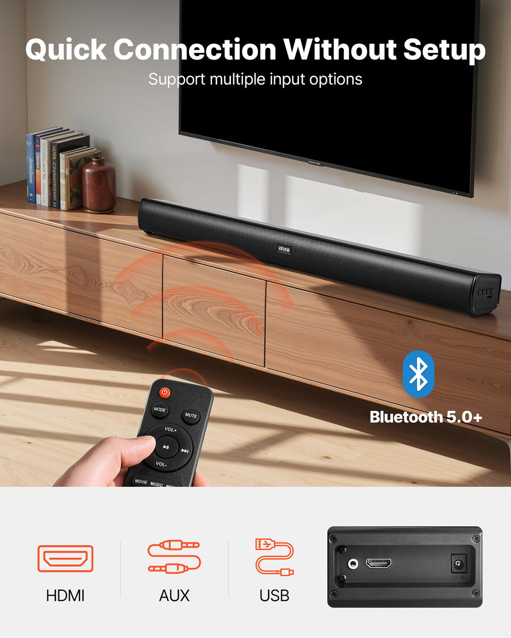 Sound Bar For Smart TV, 2.1 Channel, 35-Inch Compact Soundbar TV Speakers With B