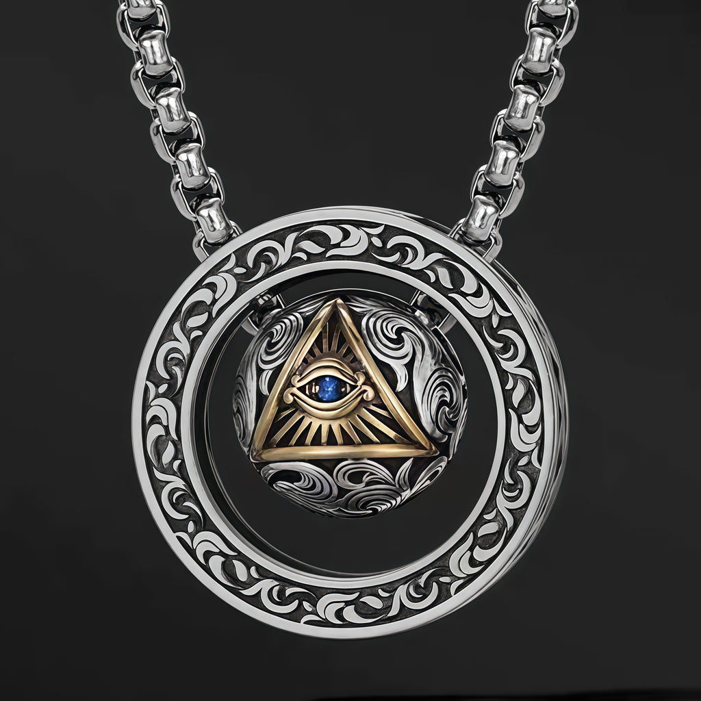 Vintage All-Seeing Eye Rotatable Round Ball Circle Pendant Necklace For Men, Cop