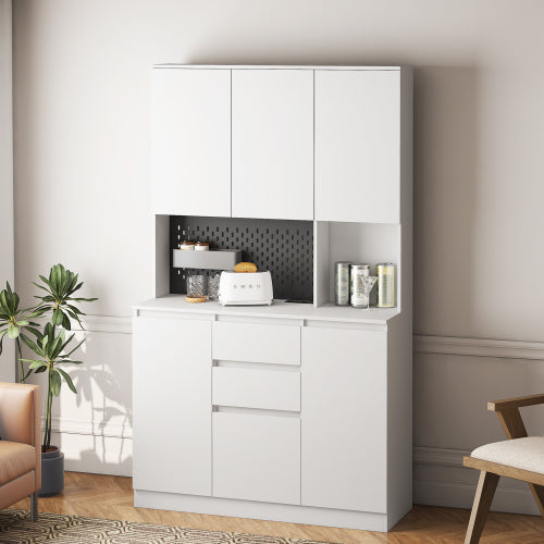 74 Inch Kitchen Pantry Cabinet With Charging Station,Freestanding Buffet Cupboar