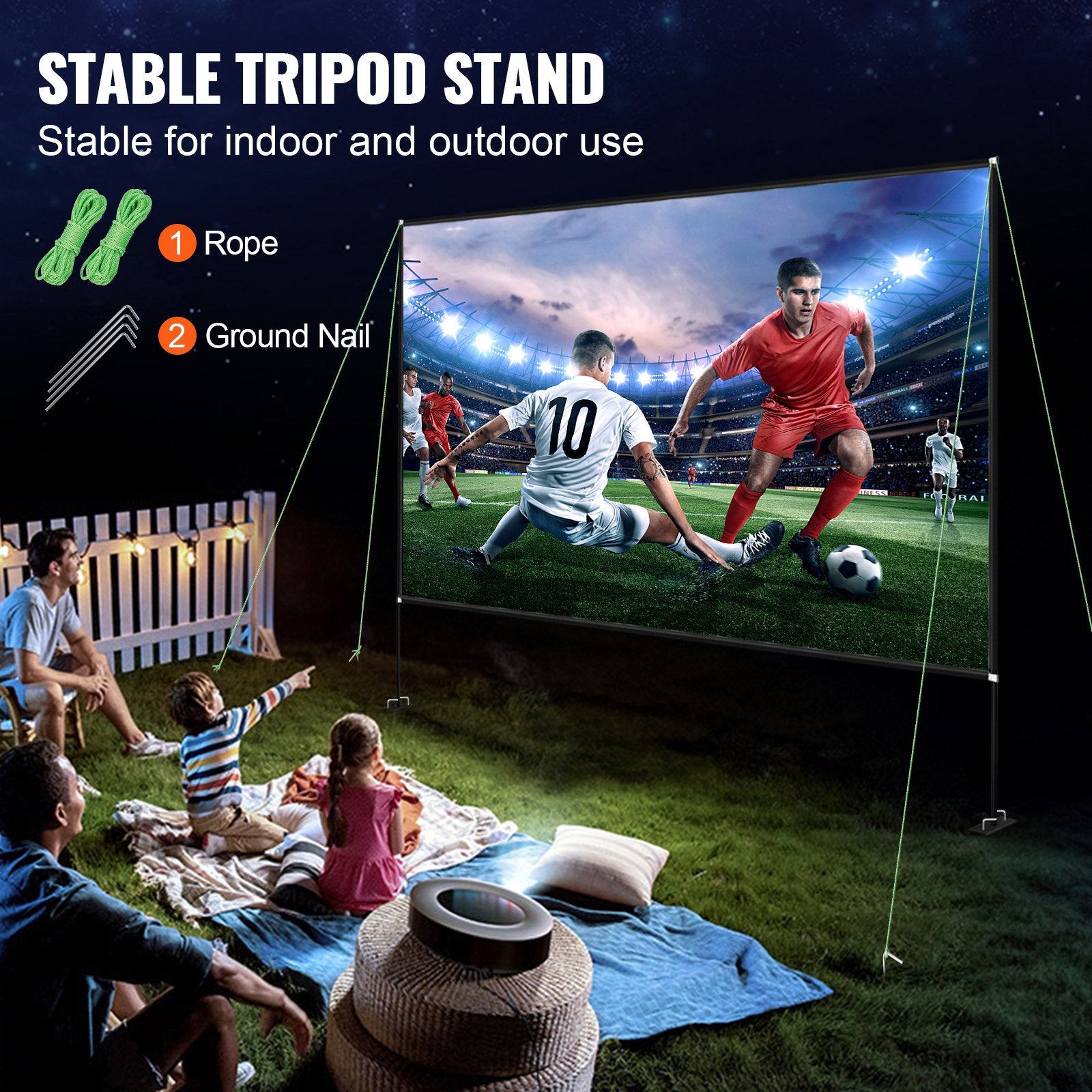 Projector Screen With Stand 150inch Portable Movie Screen 16:9 4K HD Wide Angle 