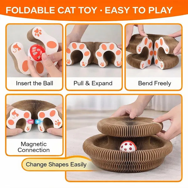 2PCS Kitty Curls Cat Toy - Foldable Accordion Cat Scratcher WithBall - Magic Org