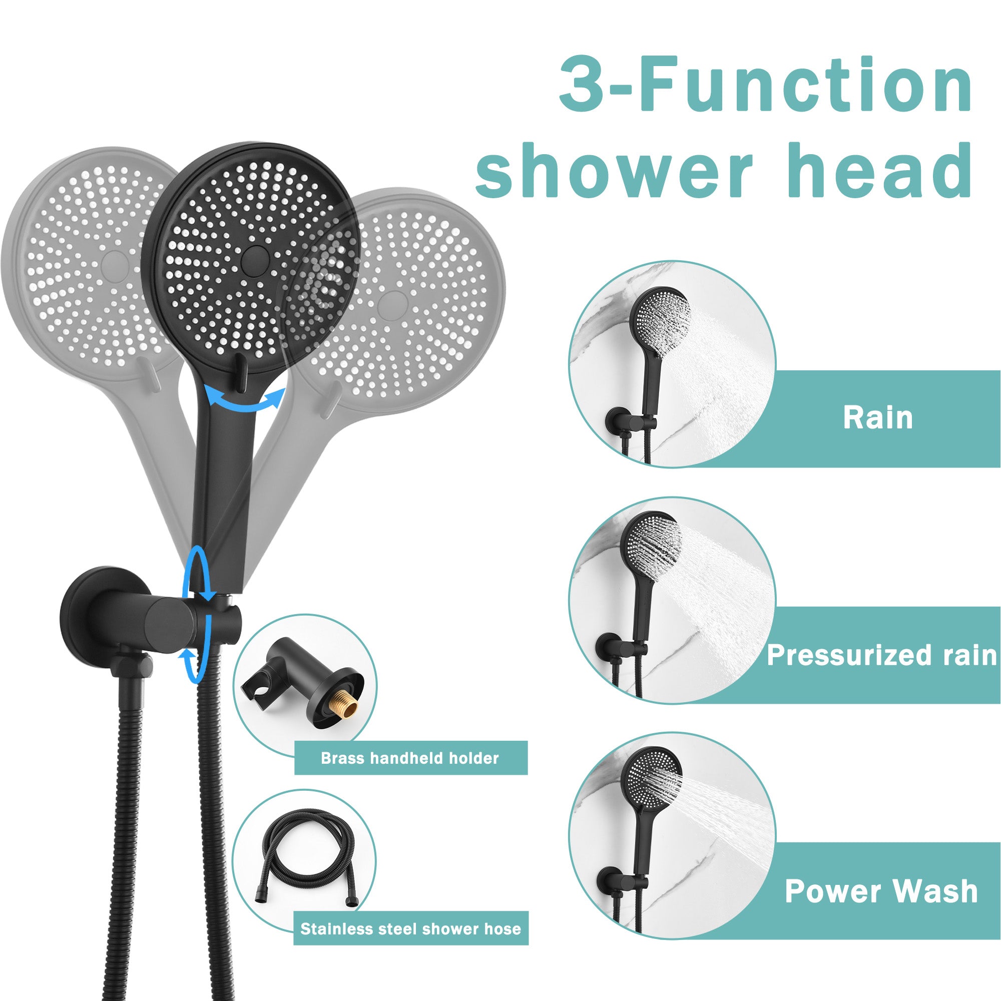 Luxury 3-Function Shower System Set - Solid Brass Control Valve, 10  Overhead Sh