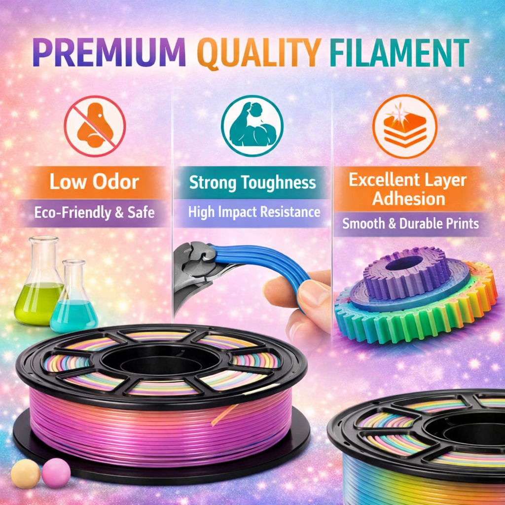 PETG Rainbow Filament 1.75mm, 3D Printer Filament 1kg Spool, Multicolor Silk Rai
