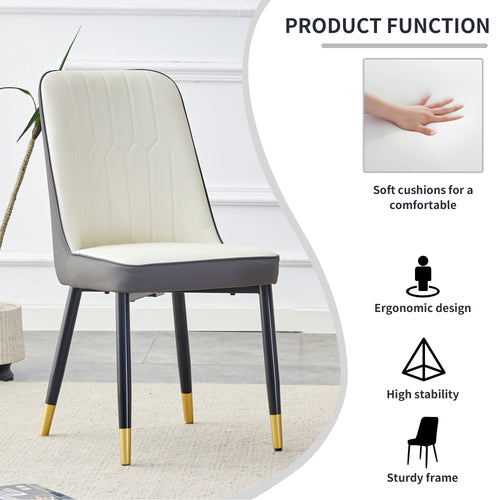A Modern Dining Chair With A White Dark Gray Dual Tone PU Leather Backrest And B