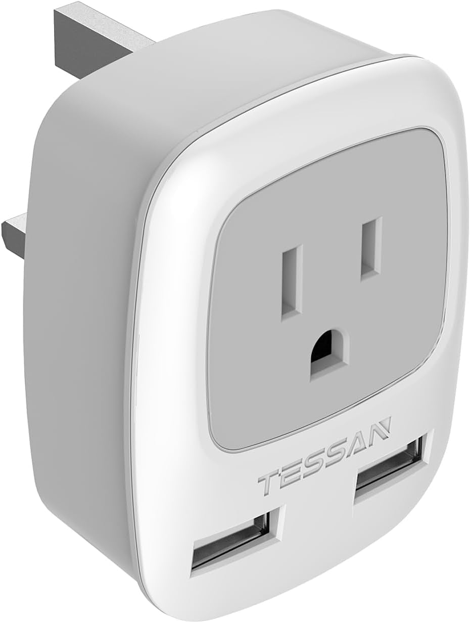 UK Ireland Hong Kong Power Adapter,  International Travel Plug with 2 USB, Type G Converter Outlet Adaptor Charger for USA to British England Scotland Irish Qatar London
