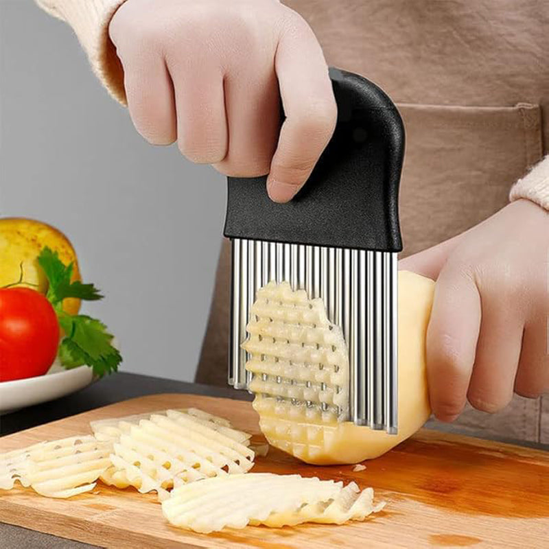 Large Crinkle Cutter,French Fry Slicer,Potato Knife Cutter Fruit Vegetable Wavy 