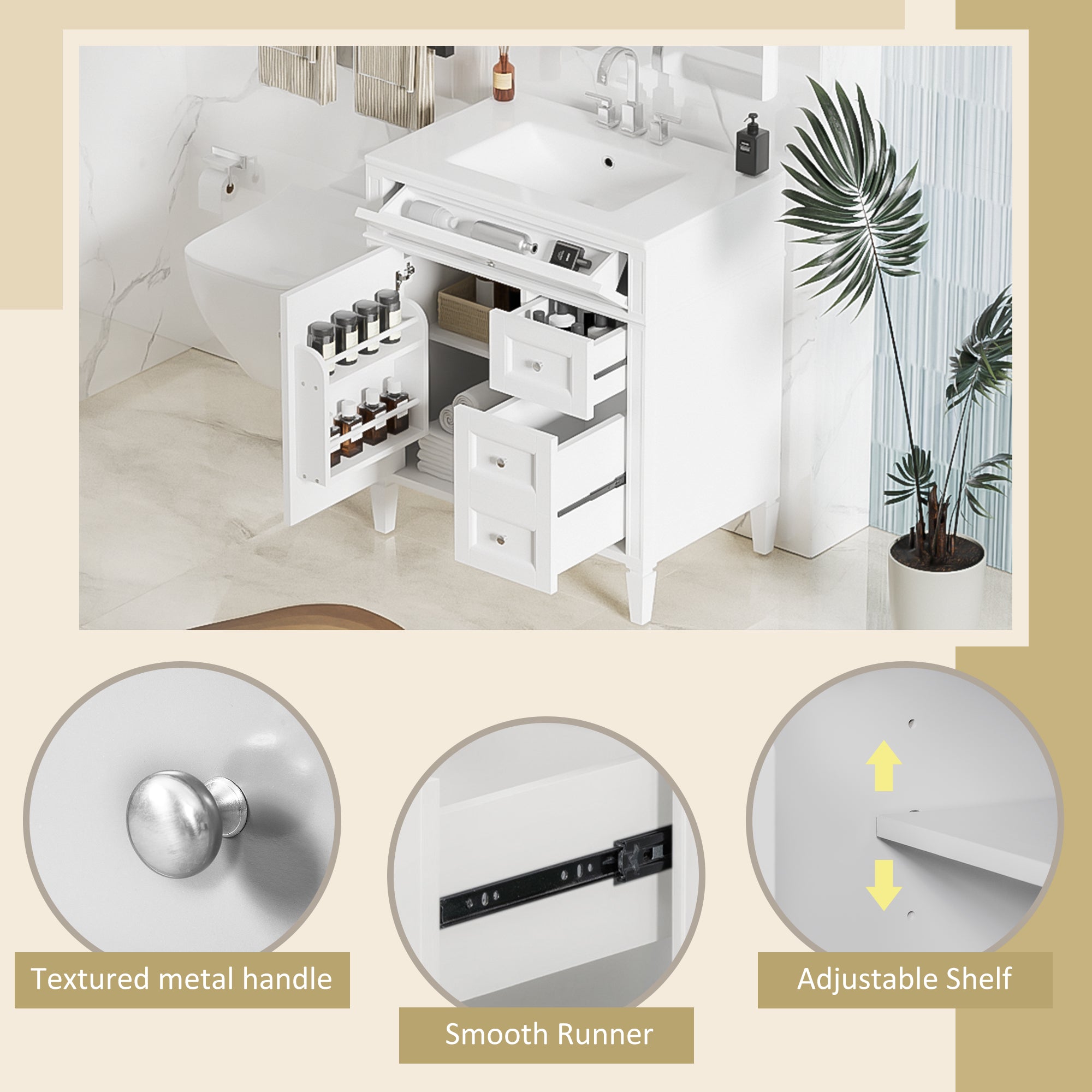 30   Bathroom Vanity With Top Sink, Modern Bathroom Storage Cabinet With 2 Drawe
