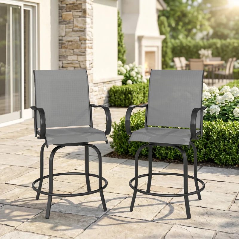 Outdoor Bar Stools Set Of 2, 360 Swivel Bar Height Chairs,Gray