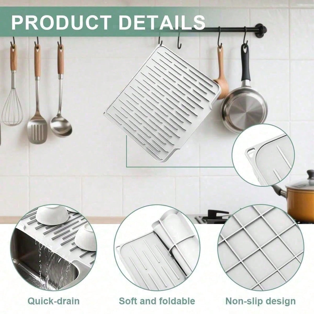Non Slip Large Silicone Dish Draining Mat, Heat Resistant Sink Liner Countertop 