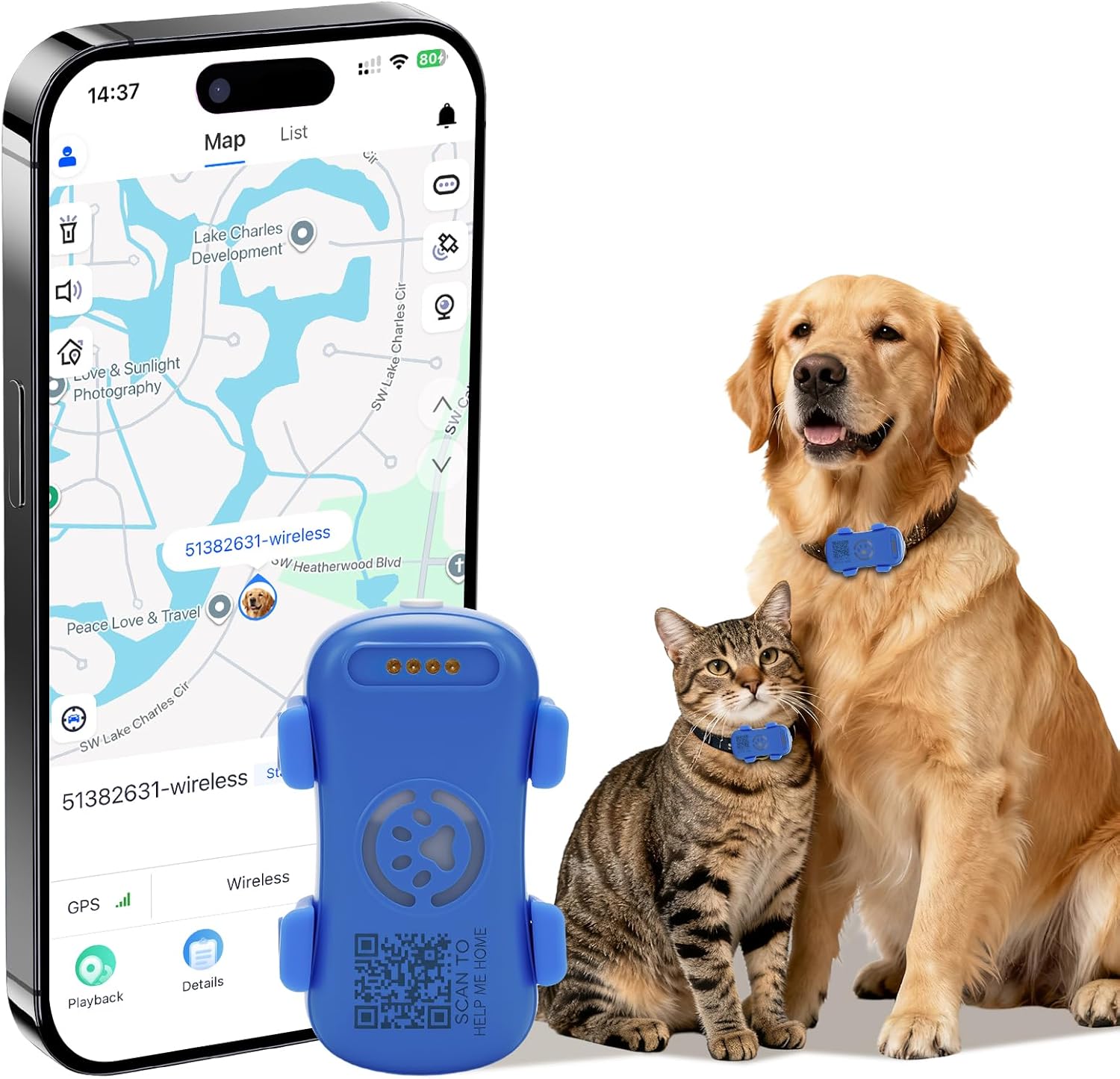 Dog GPS Tracker Real Time, Anti-Lost Pet Tracker With Geofence, Flash Light And 