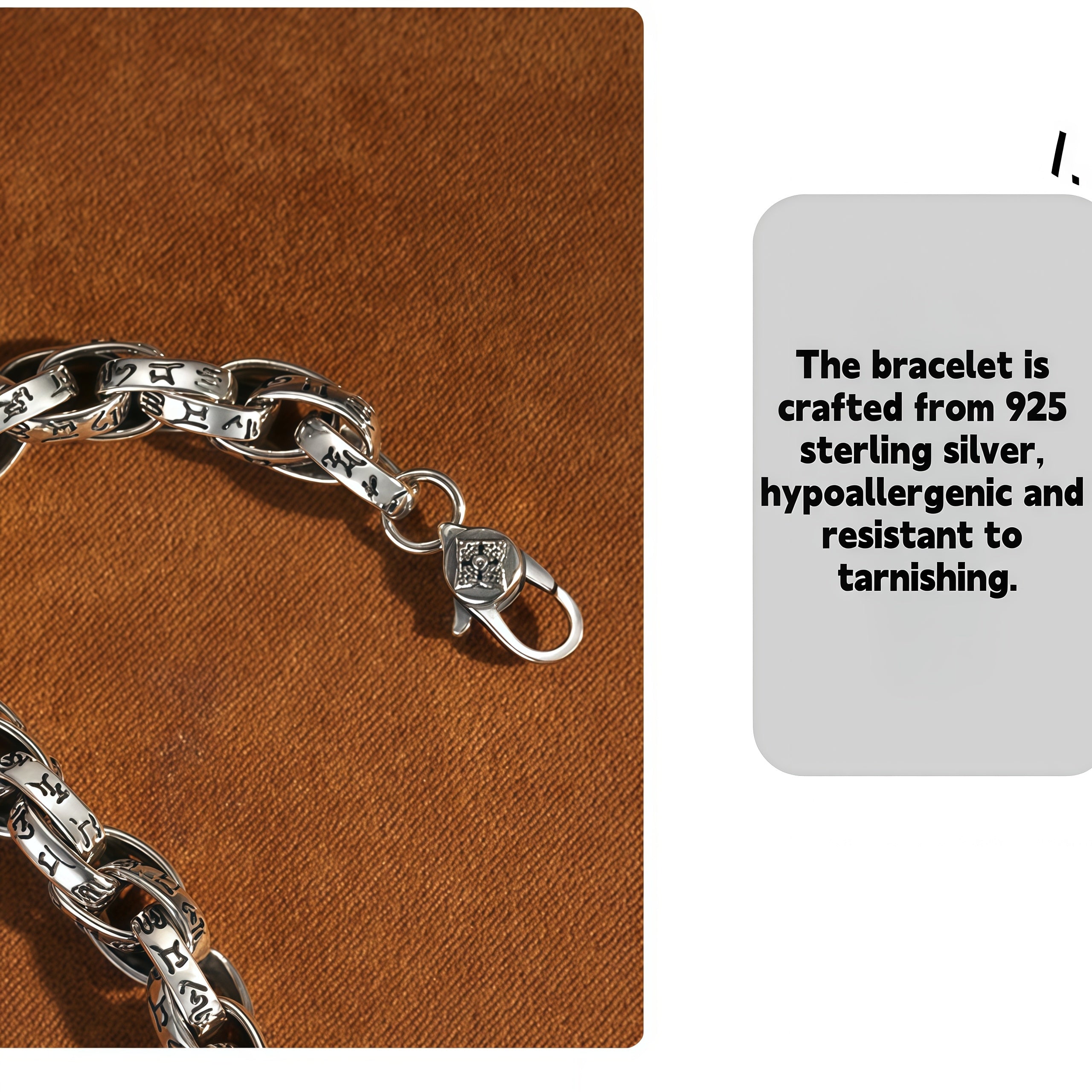 Antique Scroll Engraved Thick Curb Chain Bracelet For Men, Copper Plated Silver 