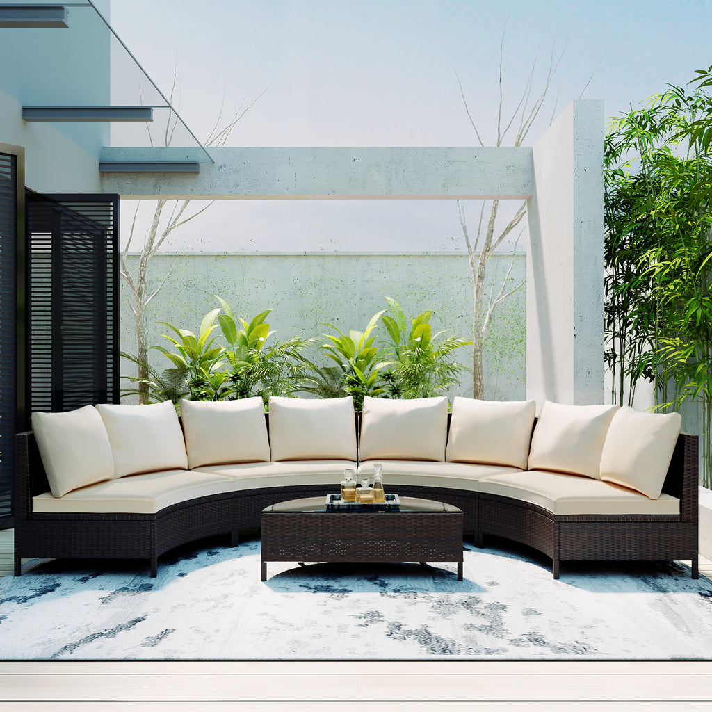 TOPMAX 5 Pieces All-Weather Brown PE Rattan Wicker Sofa Set Outdoor Patio Sectio