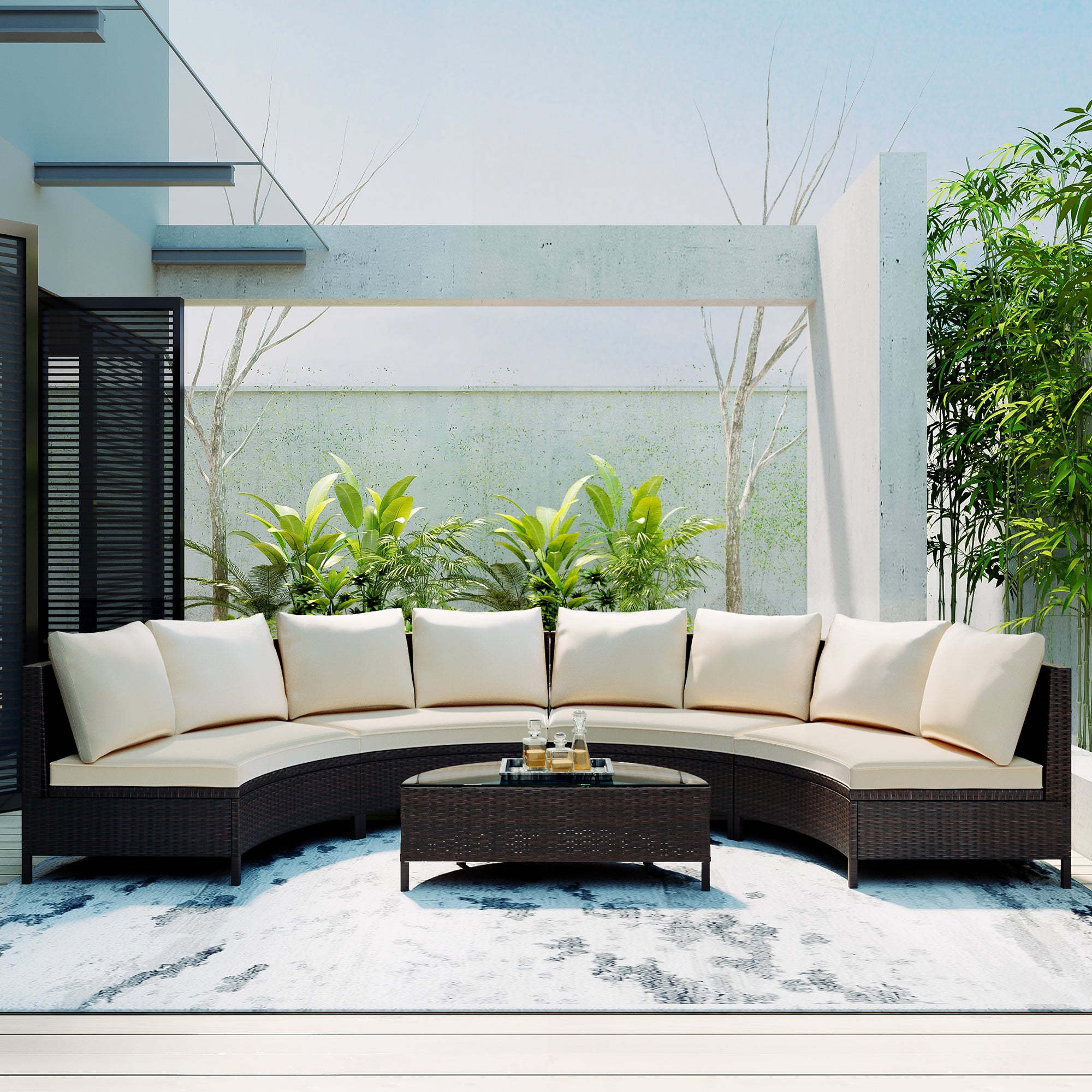 TOPMAX 5 Pieces All-Weather Brown PE Rattan Wicker Sofa Set Outdoor Patio Sectio
