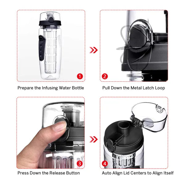 Fruit Infuser Water Bottle 32OZ Juice Shaker Sport W& Flip Top Lid Anti-Slip Gri