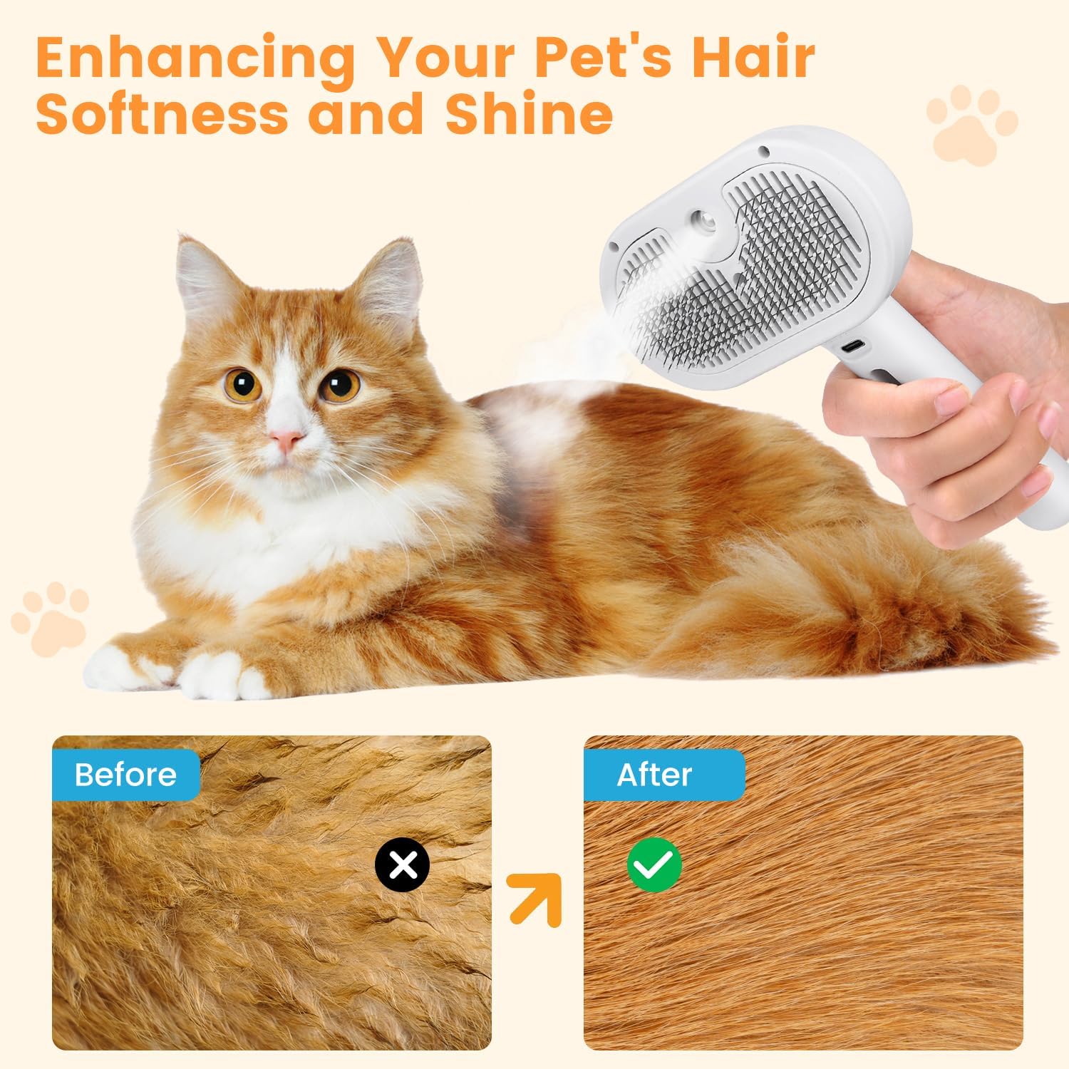 3 In 1 Cat Steam Brush, Pet Steam Brush For Cat Dog Long Short Haired, Pet Spray