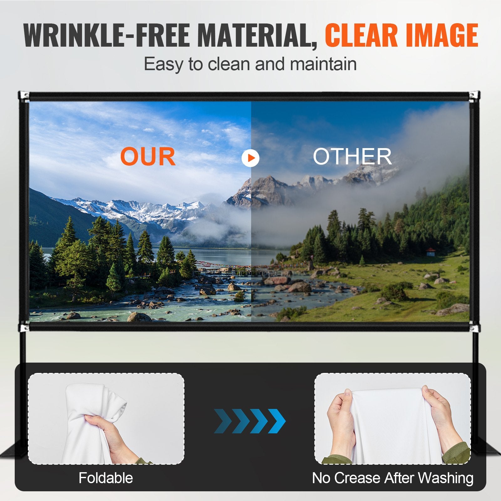 Projector Screen With Stand 150inch Portable Movie Screen 16:9 4K HD Wide Angle 