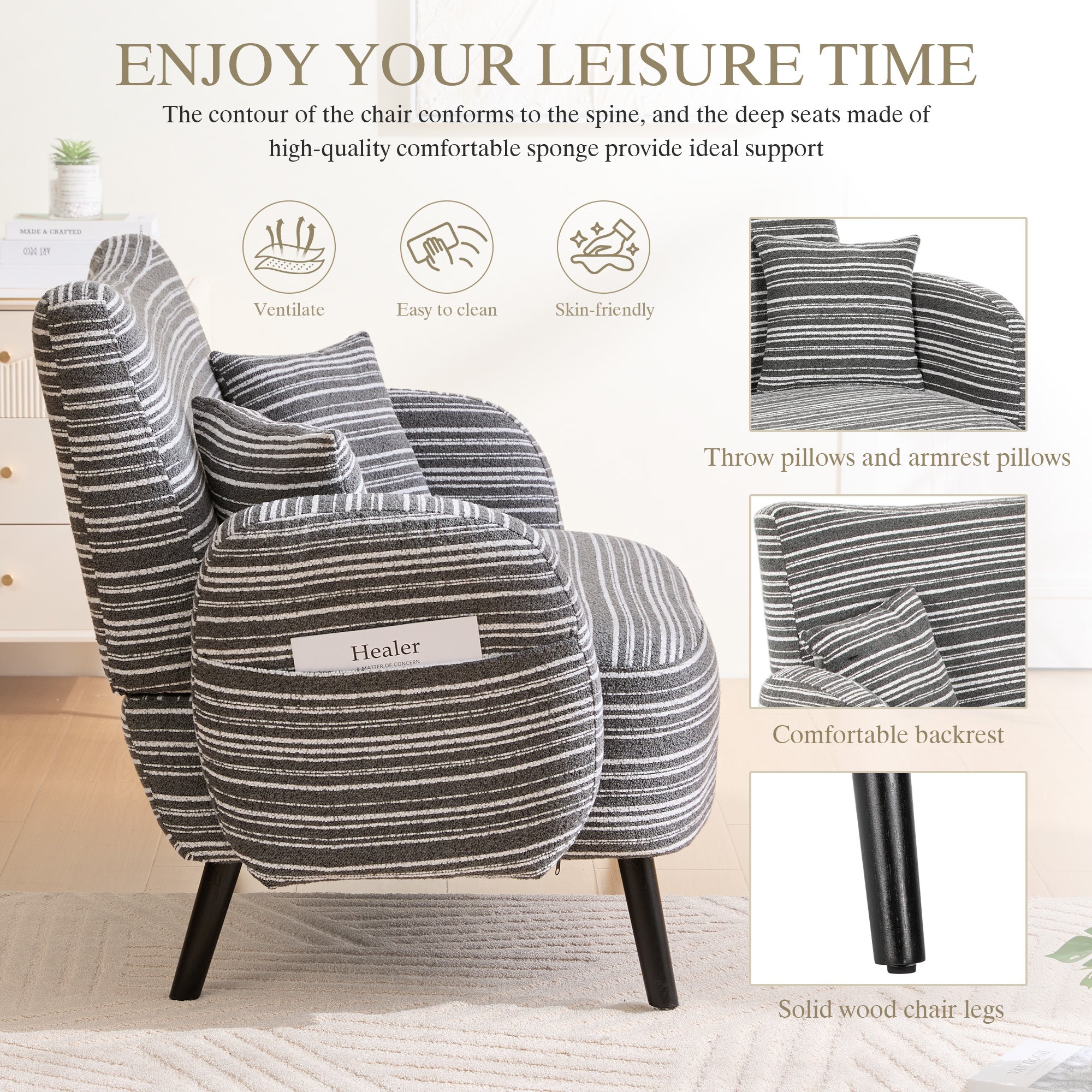 Modern Style Two-seater Sofa With Ultra-comfortable Armrests, Armrest Pillows, A