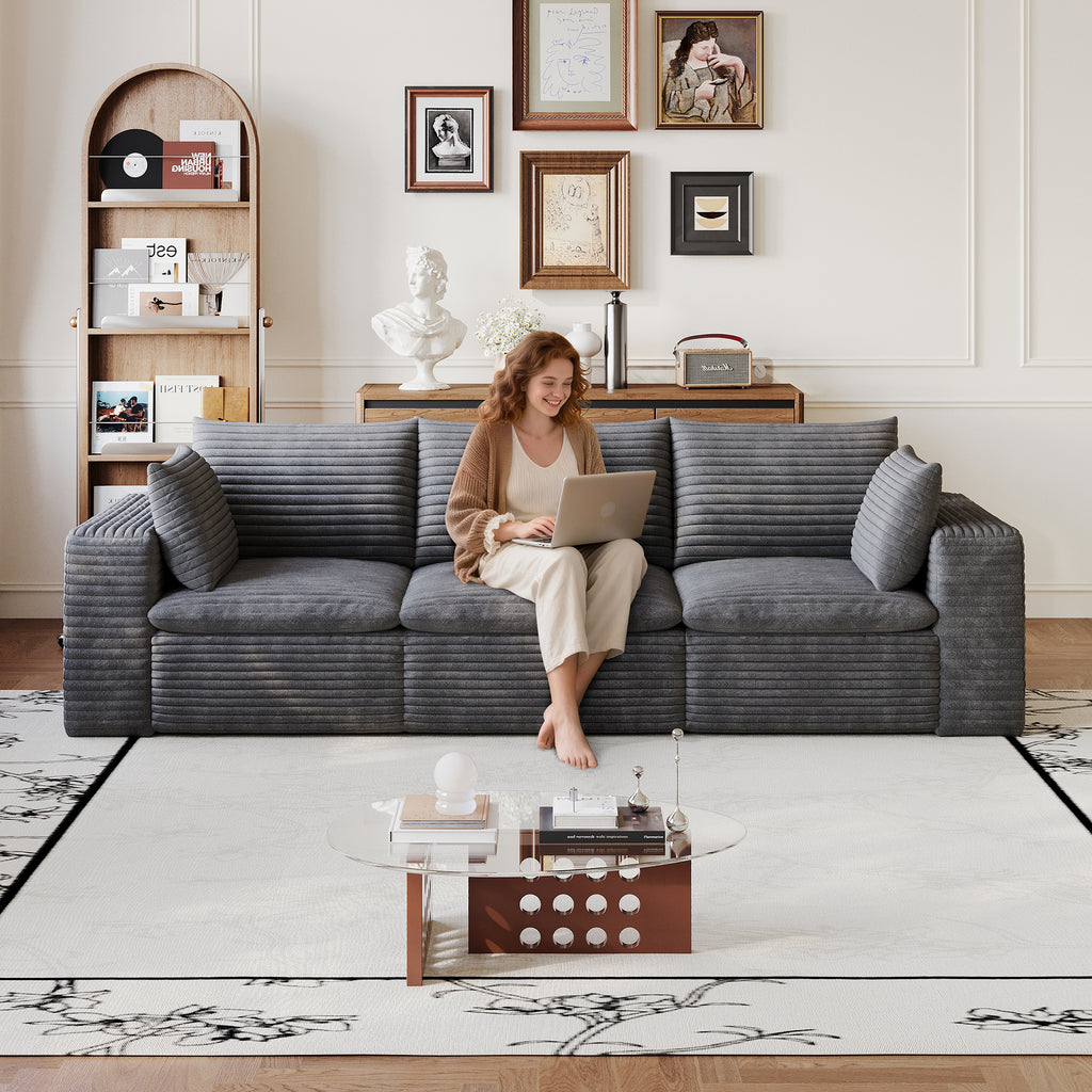 102  Cloud Sofa,Corduroy Fabric,Deep Seat Couches,Double-layer Design,Removable 