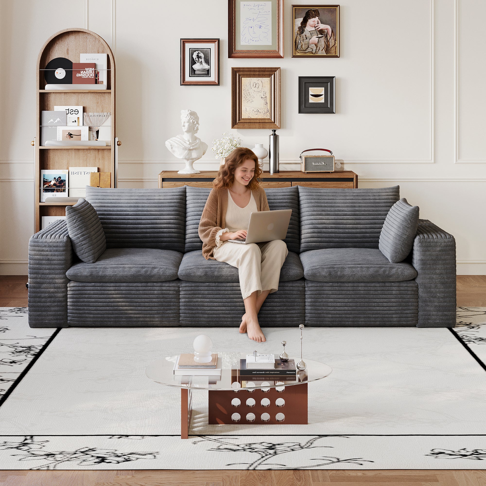 102  Cloud Sofa,Corduroy Fabric,Deep Seat Couches,Double-layer Design,Removable 