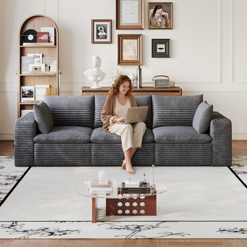 102  Cloud Sofa,Corduroy Fabric,Deep Seat Couches,Double-layer Design,Removable 