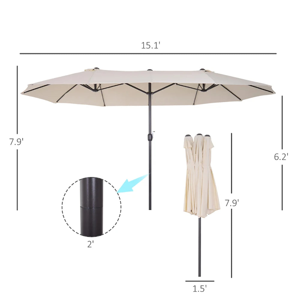 15ft Patio Umbrella Double-Sided Outdoor Market Extra Large Umbrella With Crank 