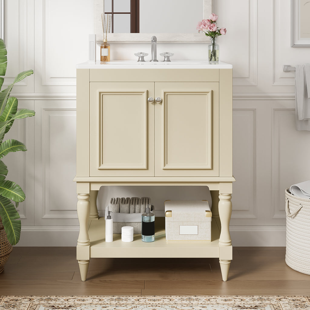 24 Inch Modern Luxury Bathroom Vanity With Ceramic Sink, Bathroom Cabinet With O